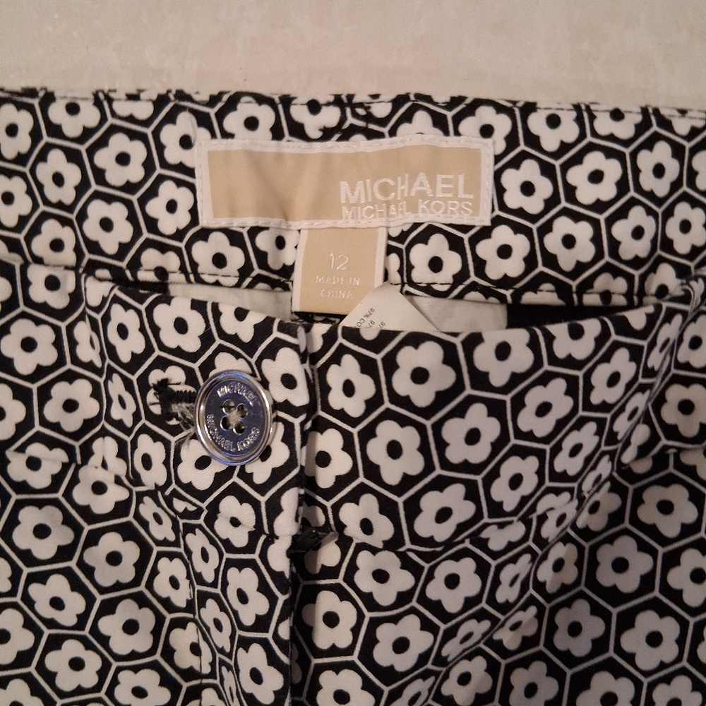 Michael Kors Black & White Floral Print Pants Size 12 | Chic Y2K Office Casual - Picture 2 of 7